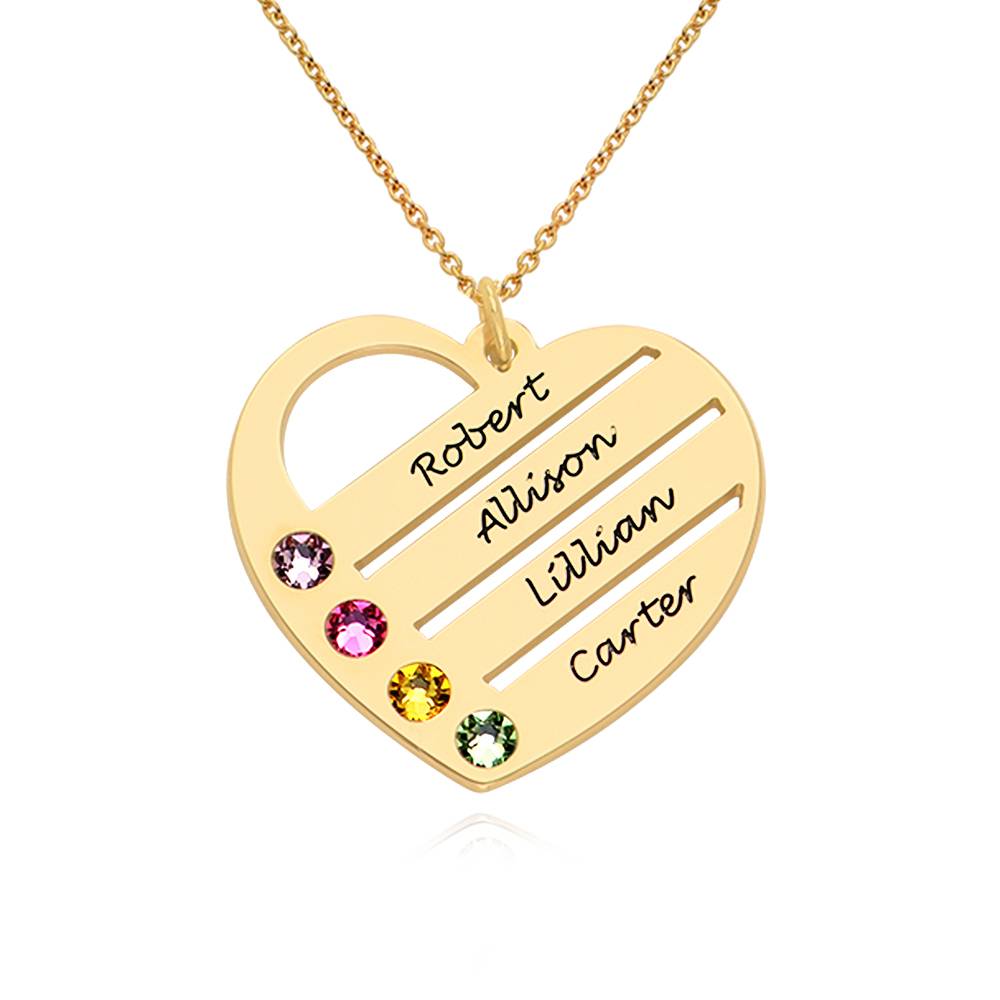 925 Sterling Silver Heart Necklace with Engraved Names and Birthstone