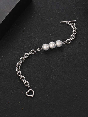 Elegant Heart Clasp Reflective Bead Bracelet