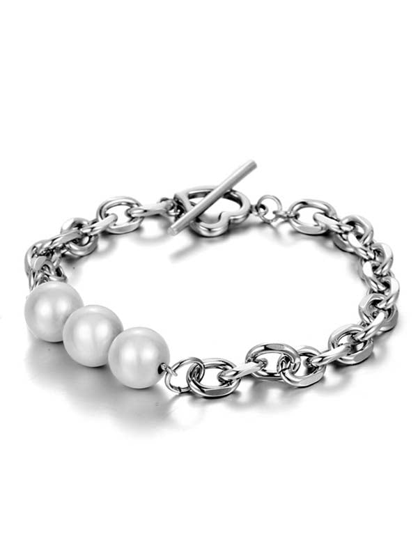 Elegant Heart Clasp Reflective Bead Bracelet