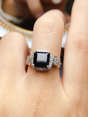 Natural Square Black Gemstone Ring