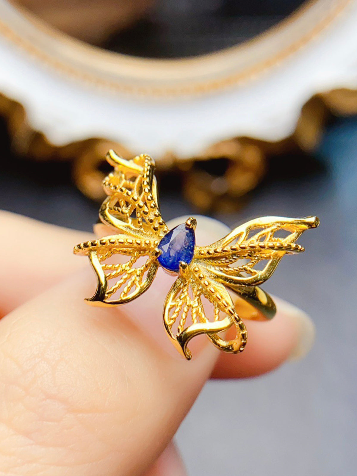 Natural Sapphire Butterfly Ring