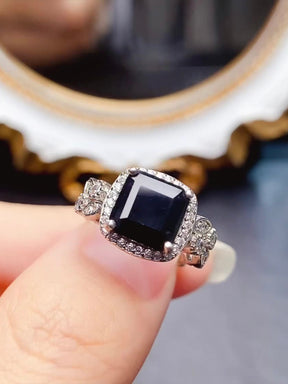 Natural Square Black Gemstone Ring