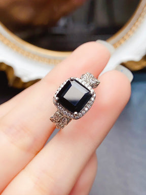 Natural Square Black Gemstone Ring