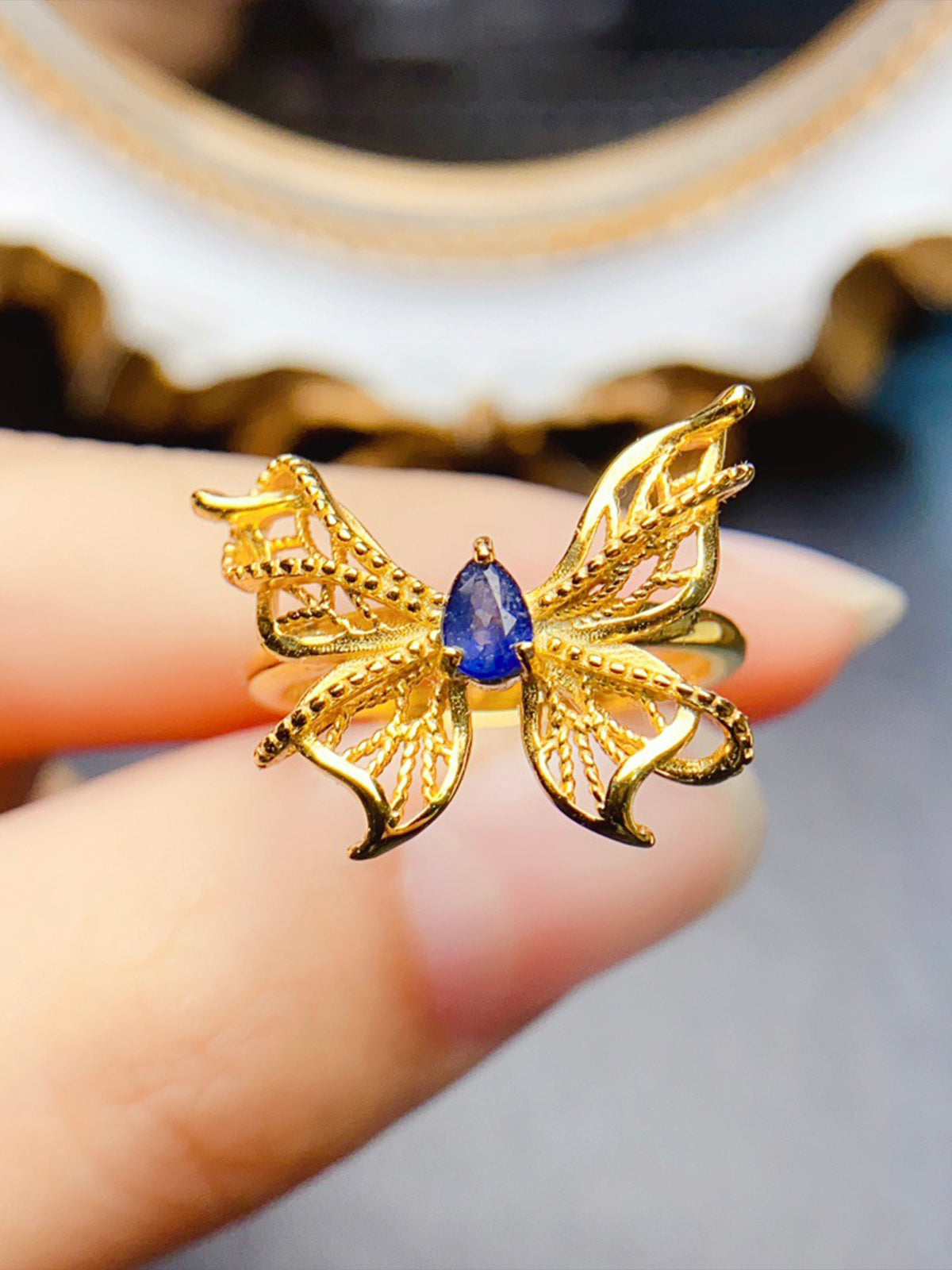 Natural Sapphire Butterfly Ring