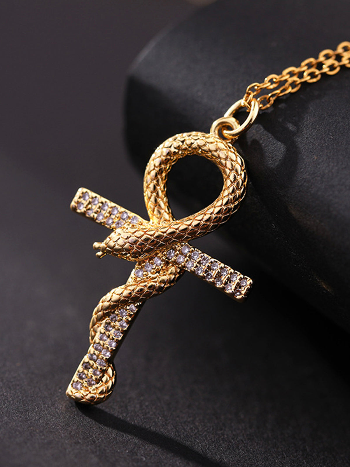 Snake-Shaped Vintage Gold Cross