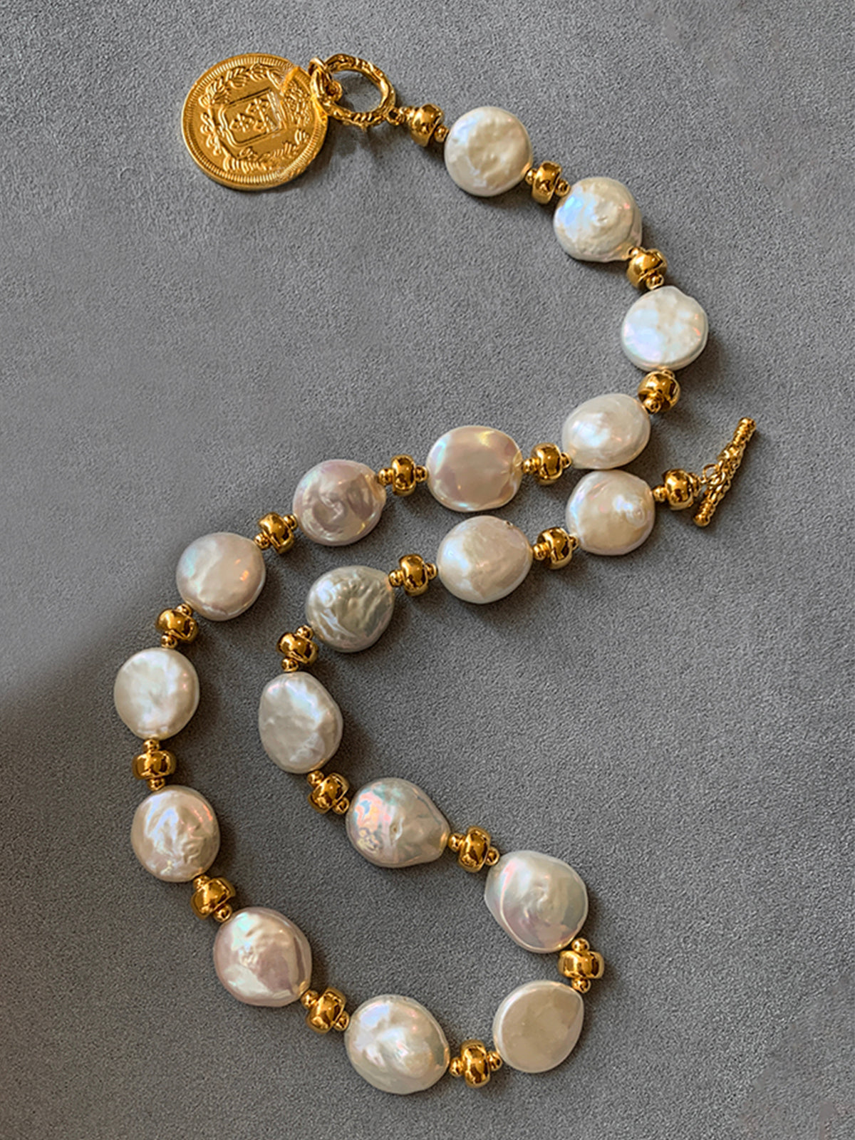 Flat Pearl Coin Necklace