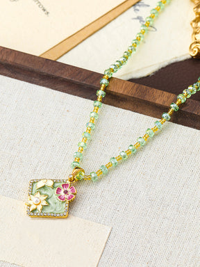 Oil Painting Style Mint Green Beaded Necklace