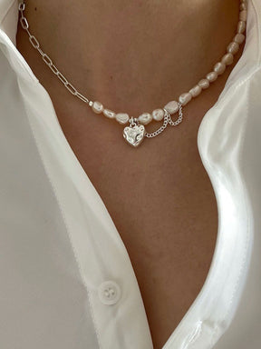 Heart Pearl Asymmetric Necklace