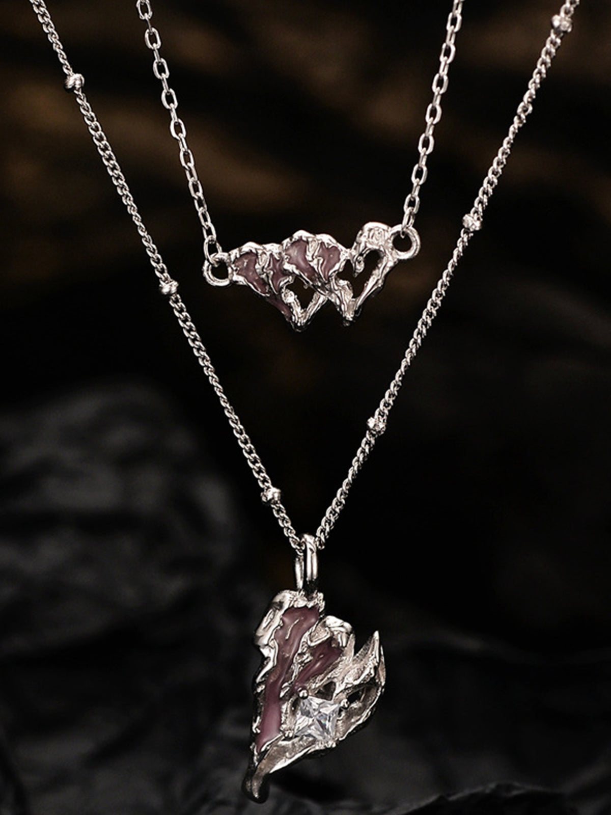 Shattered Heart Dual Pendant Necklace