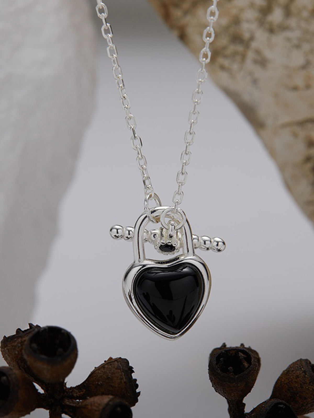 Black Agate Heart Necklace