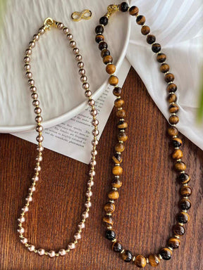 Detachable Tiger Eye Stone Pearl Necklace