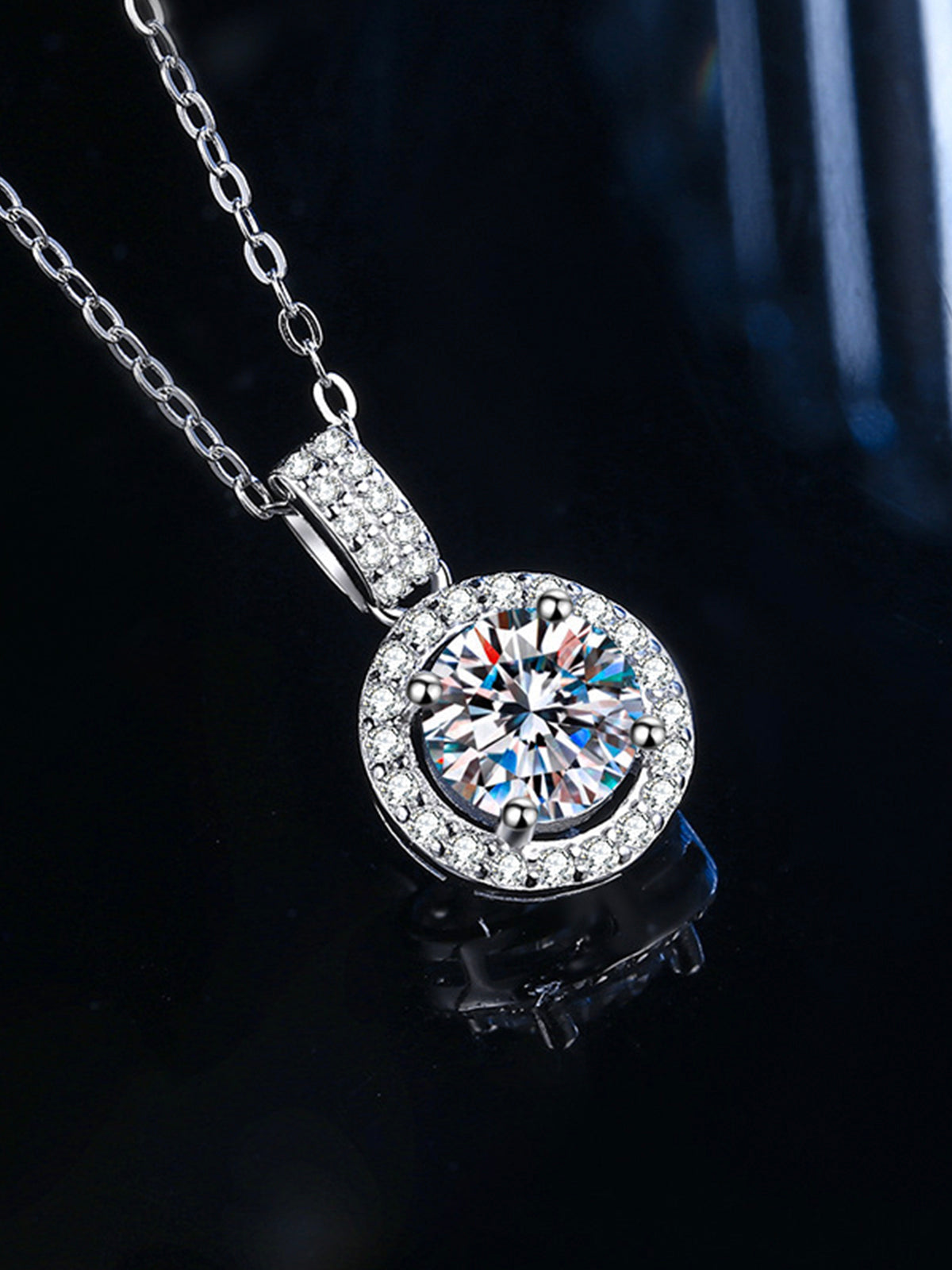 One-carat Moissanite Round Necklace