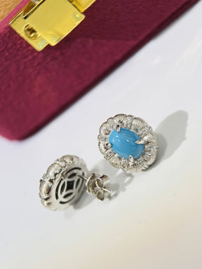 Turquoise Stud Oval Flower Earrings