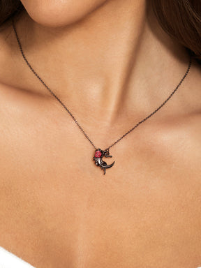 Midnight Snake Rose Moon Necklace