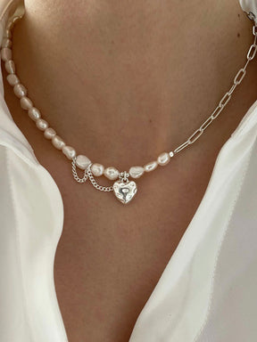 Heart Pearl Asymmetric Necklace