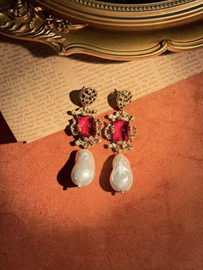 Vintage Zircon Baroque Pearl Earrings