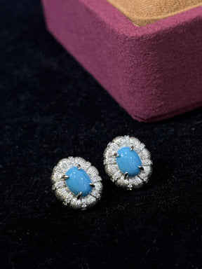 Turquoise Stud Oval Flower Earrings