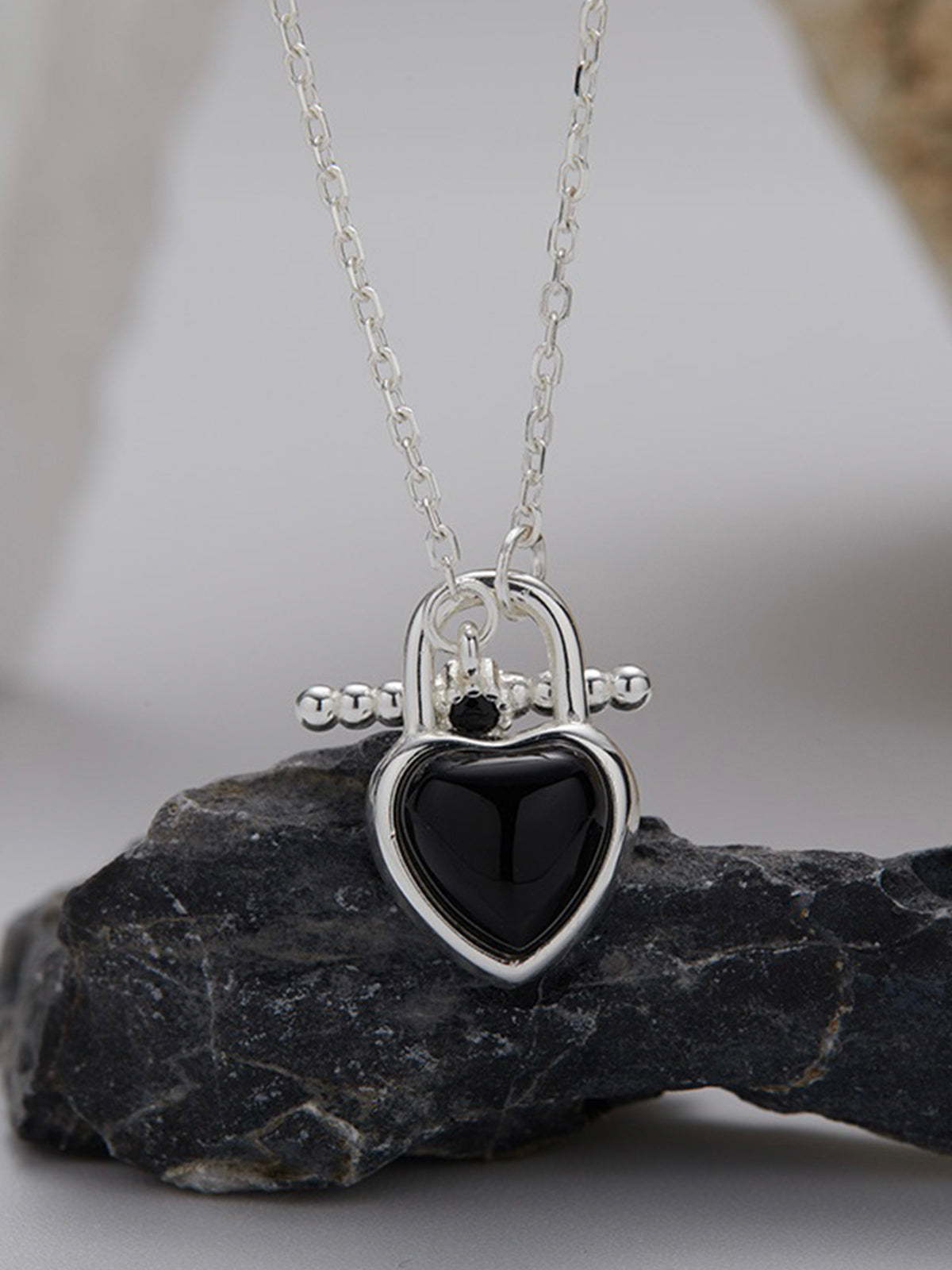 Black Agate Heart Necklace