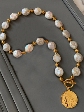 Flat Pearl Coin Necklace