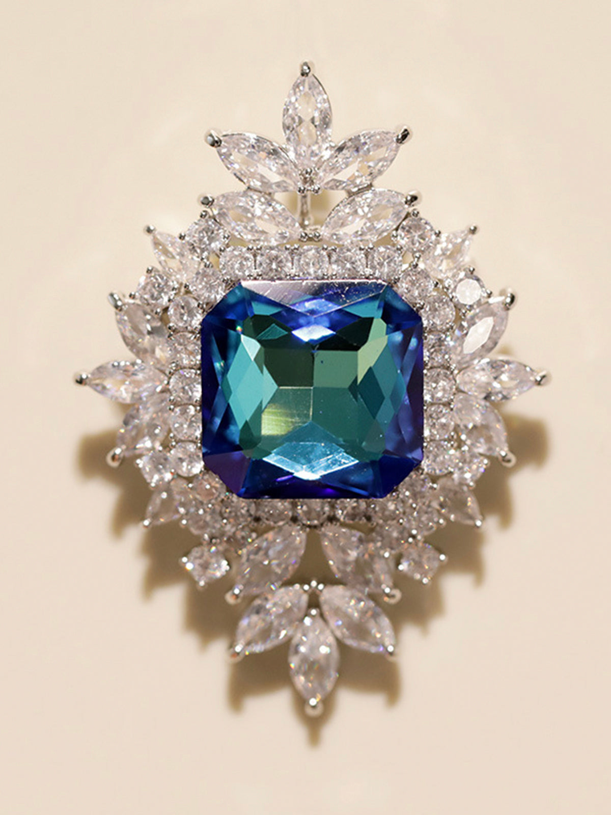 Blue Square Crystal Wheat Brooch