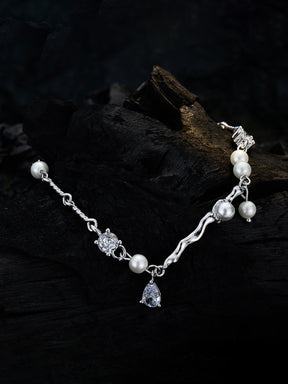 Silver Wave Pearl Bracelet