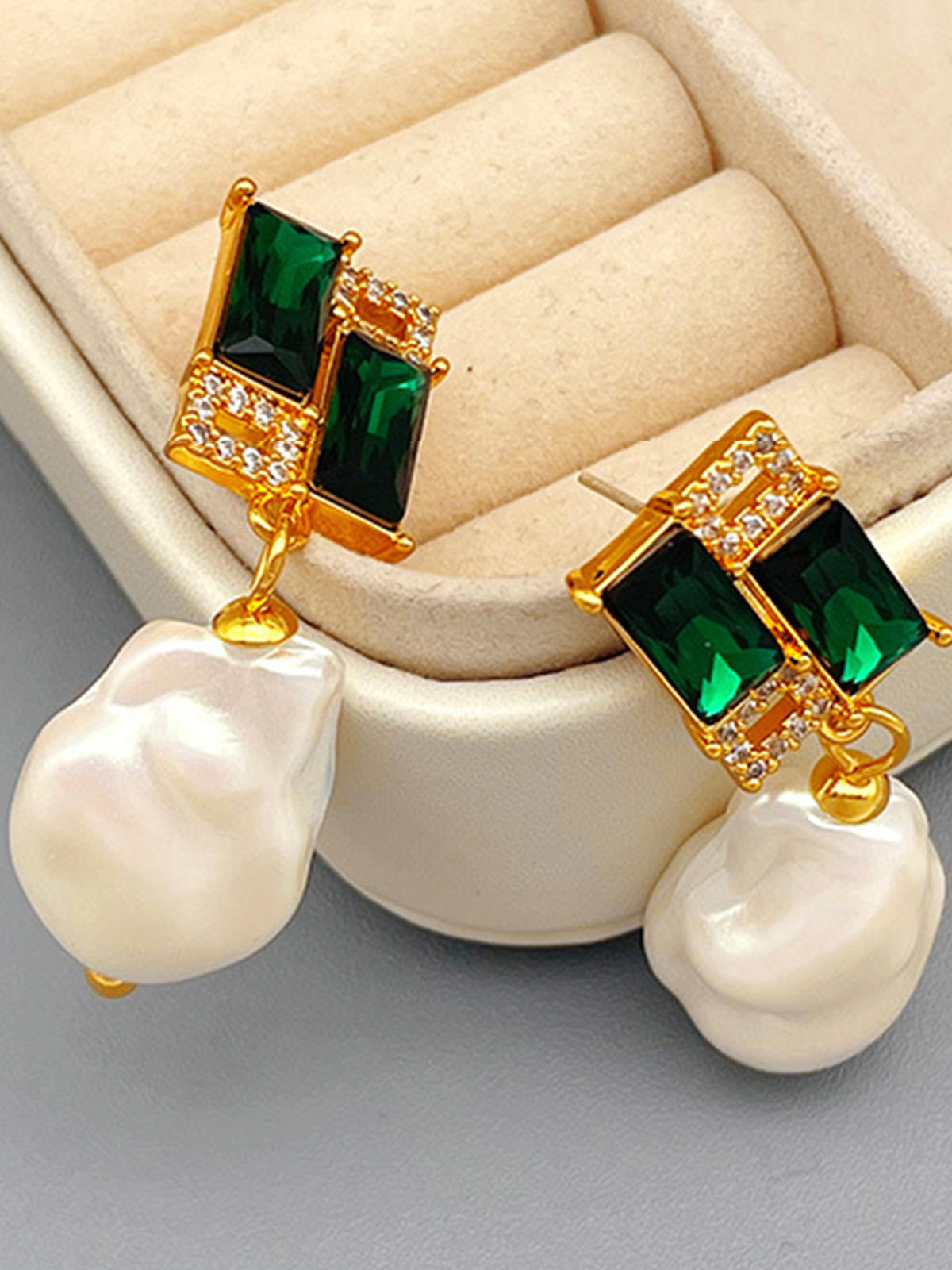 Baroque Pearl Rectangle Zircon Earrings