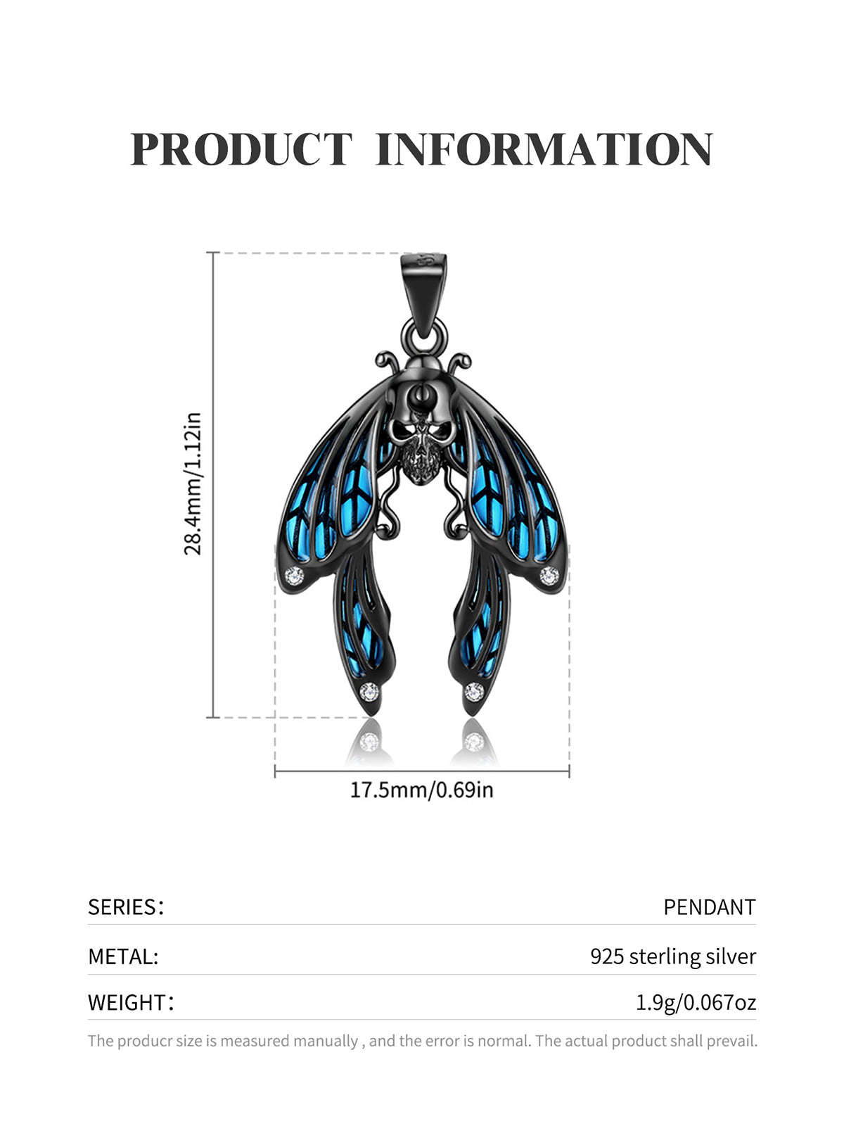 Dark Aesthetic Blue Cicada Necklace