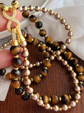 Detachable Tiger Eye Stone Pearl Necklace