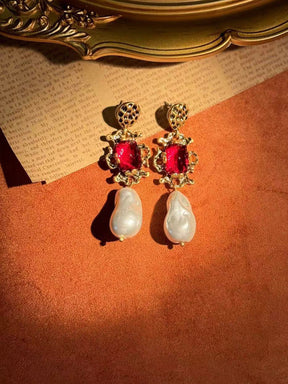 Vintage Zircon Baroque Pearl Earrings