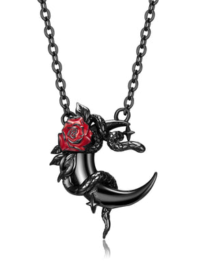 Midnight Snake Rose Moon Necklace