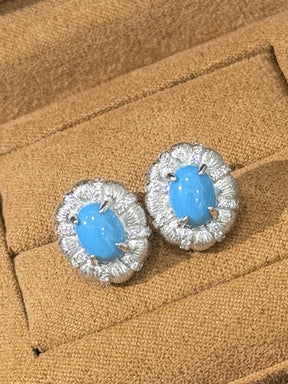 Turquoise Stud Oval Flower Earrings