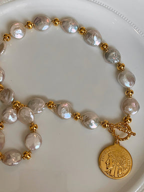 Flat Pearl Coin Necklace