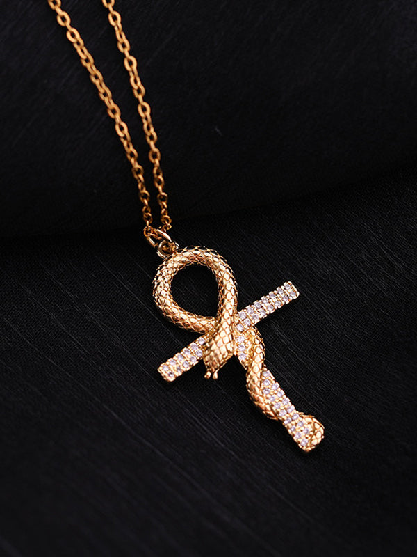 Snake-Shaped Vintage Gold Cross