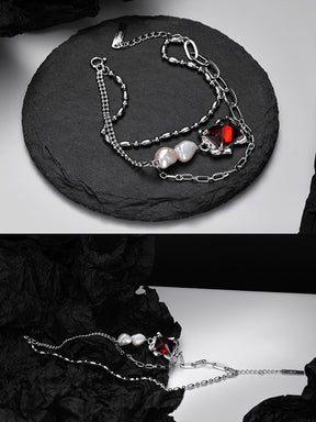 Red Zircon Pearl Chain Bracelet