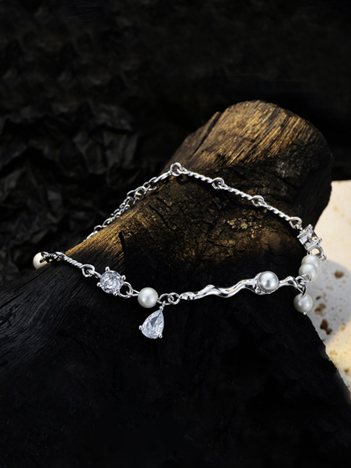 Silver Wave Pearl Bracelet