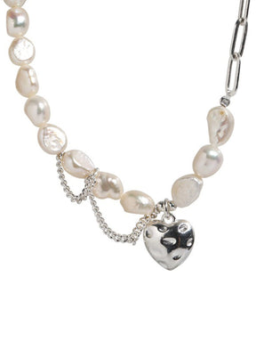 Heart Pearl Asymmetric Necklace