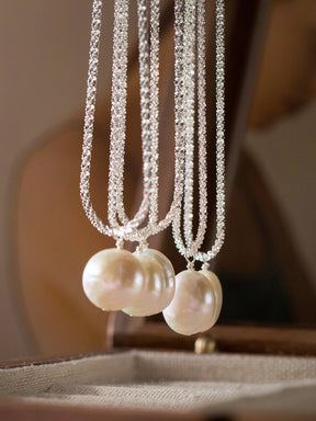 Button Baroque Pearl Pendant Necklace