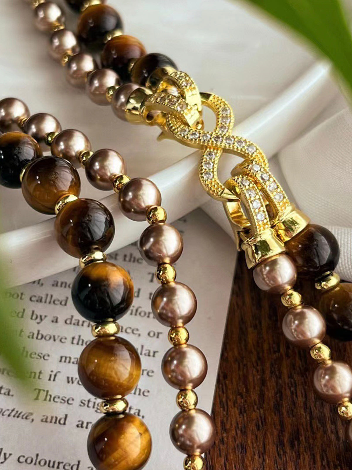 Detachable Tiger Eye Stone Pearl Necklace