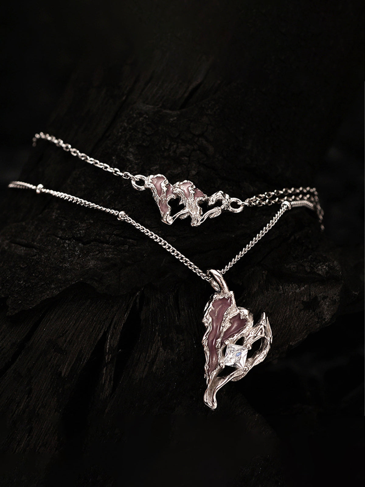 Shattered Heart Dual Pendant Necklace