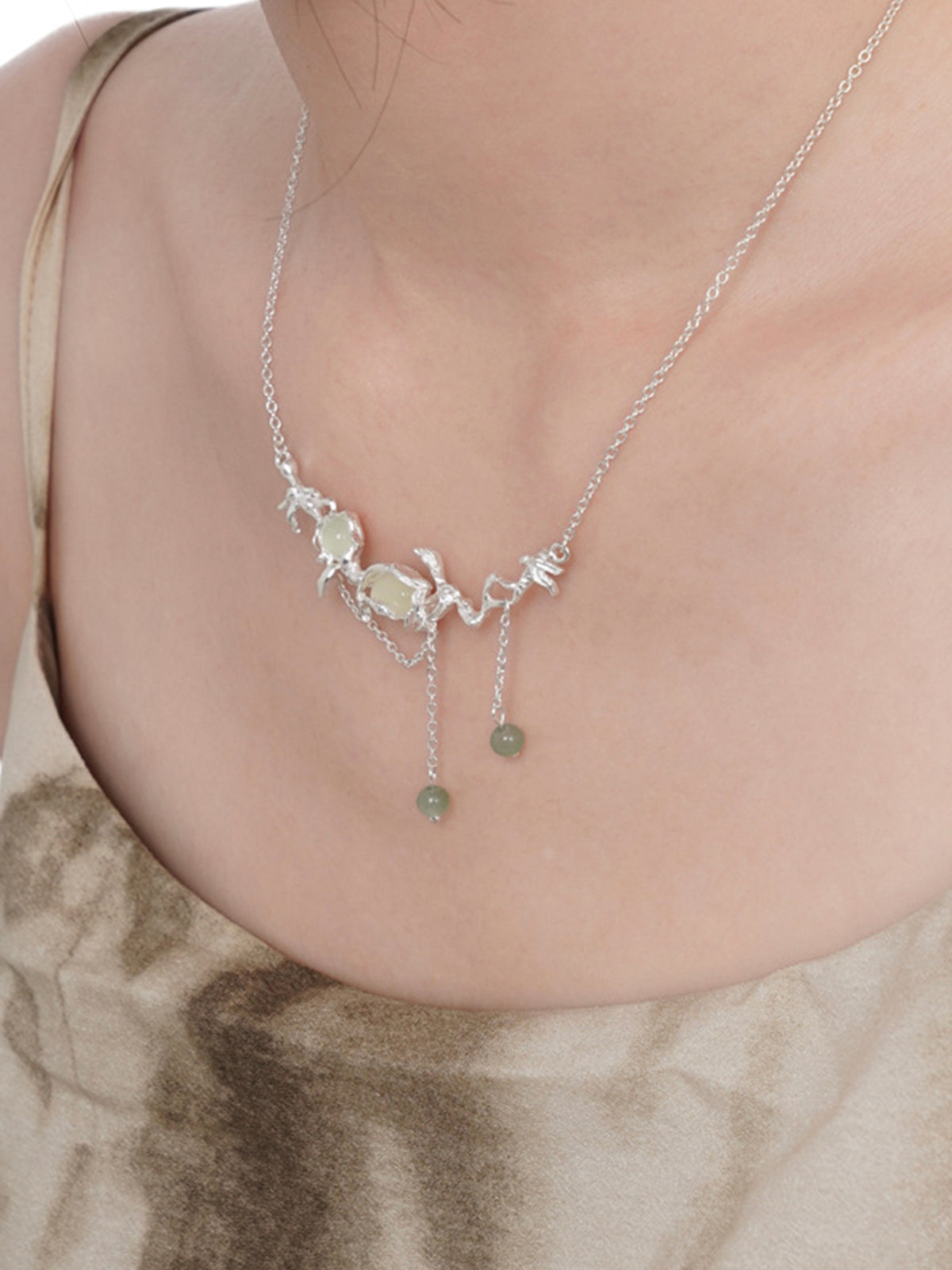 Prehnite Tassel Vine Necklace