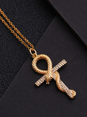 Snake-Shaped Vintage Gold Cross