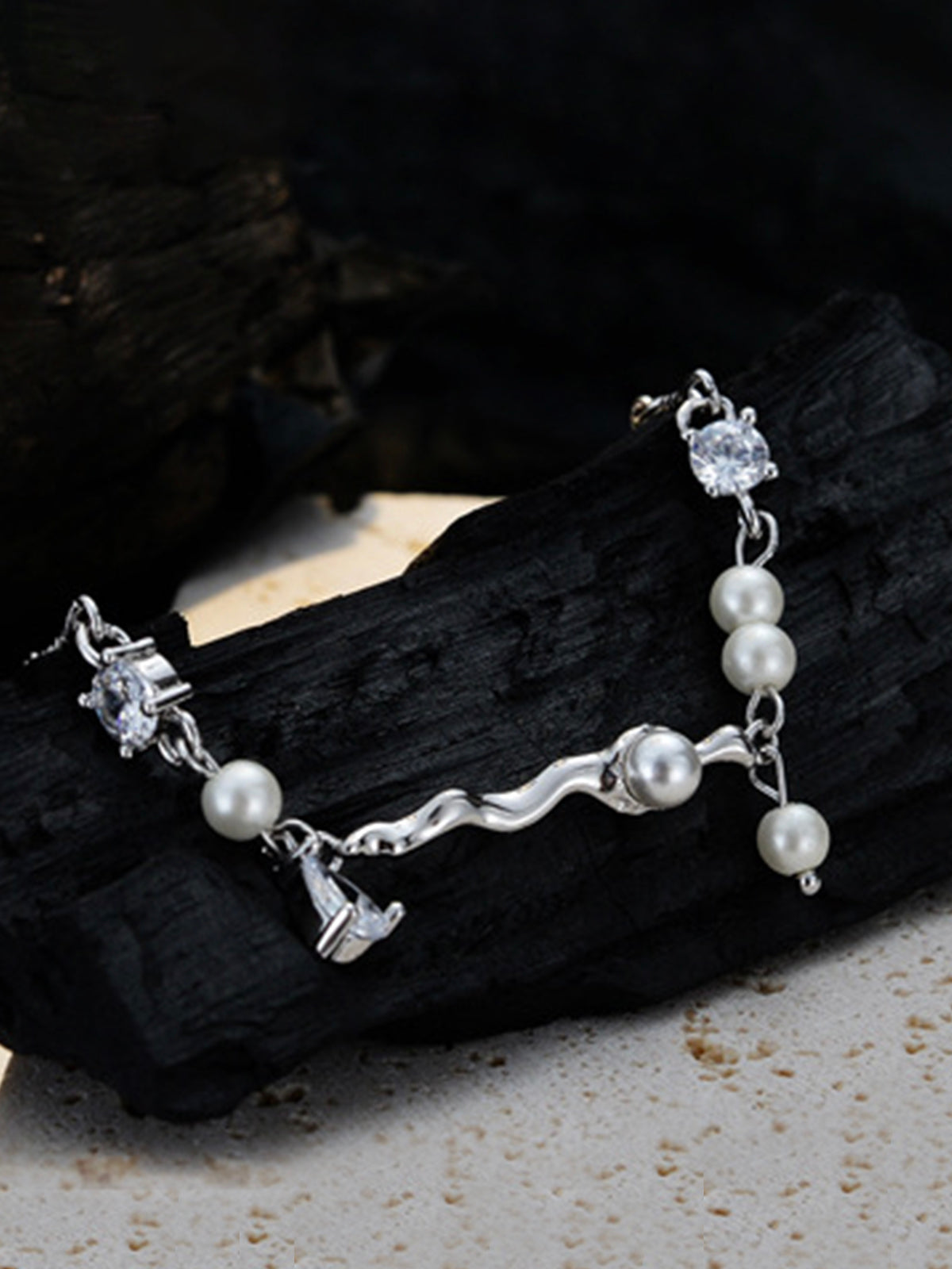 Silver Wave Pearl Bracelet