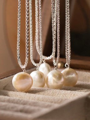 Button Baroque Pearl Pendant Necklace