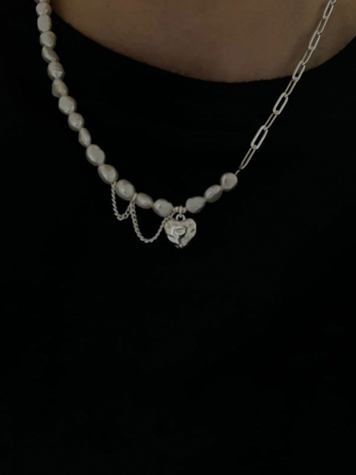 Heart Pearl Asymmetric Necklace