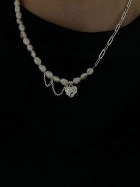 Heart Pearl Asymmetric Necklace