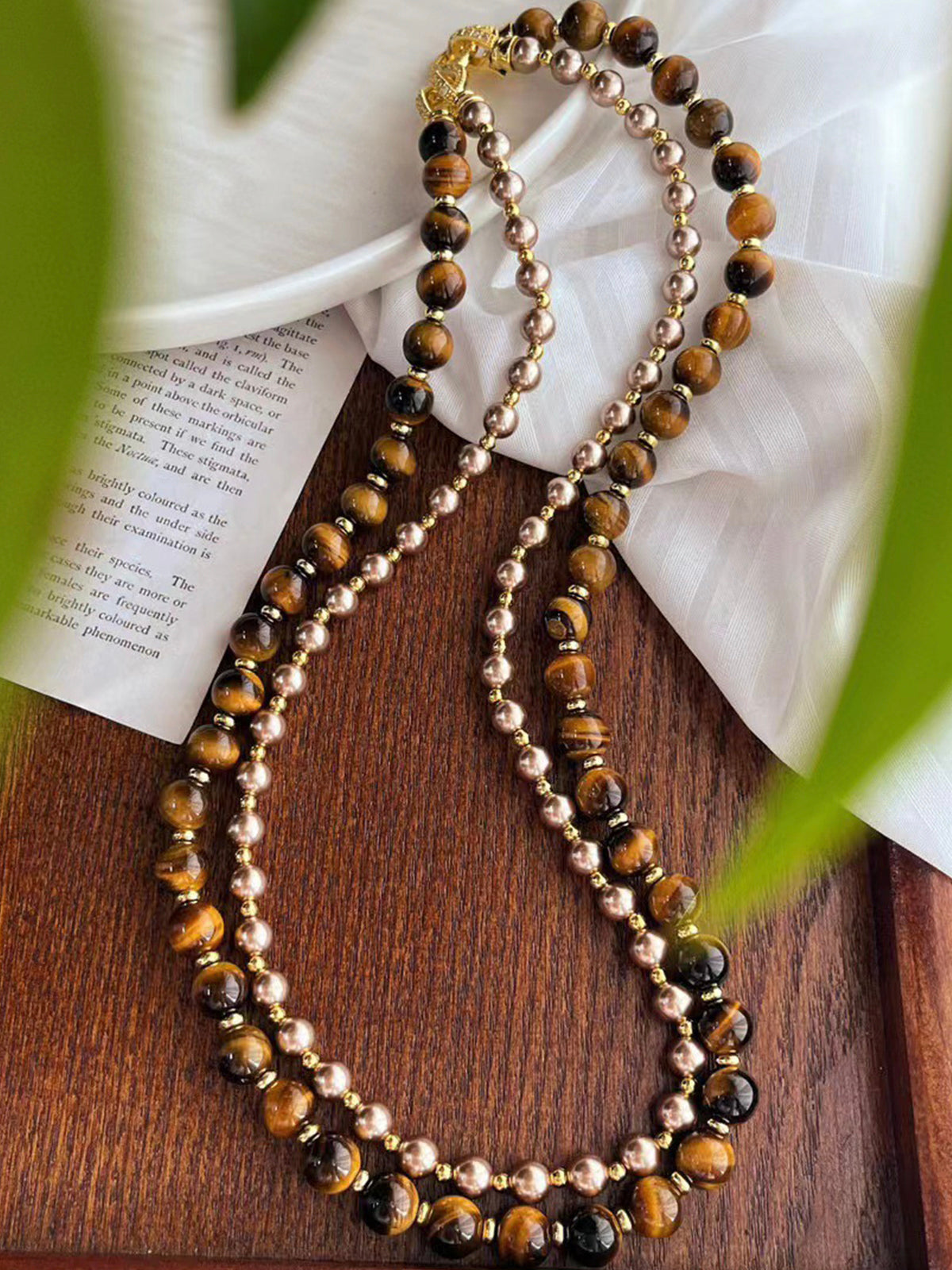 Detachable Tiger Eye Stone Pearl Necklace