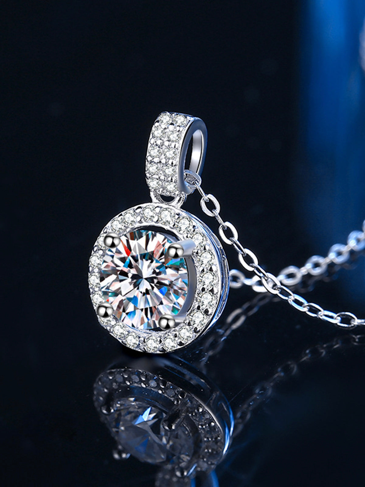 One-carat Moissanite Round Necklace