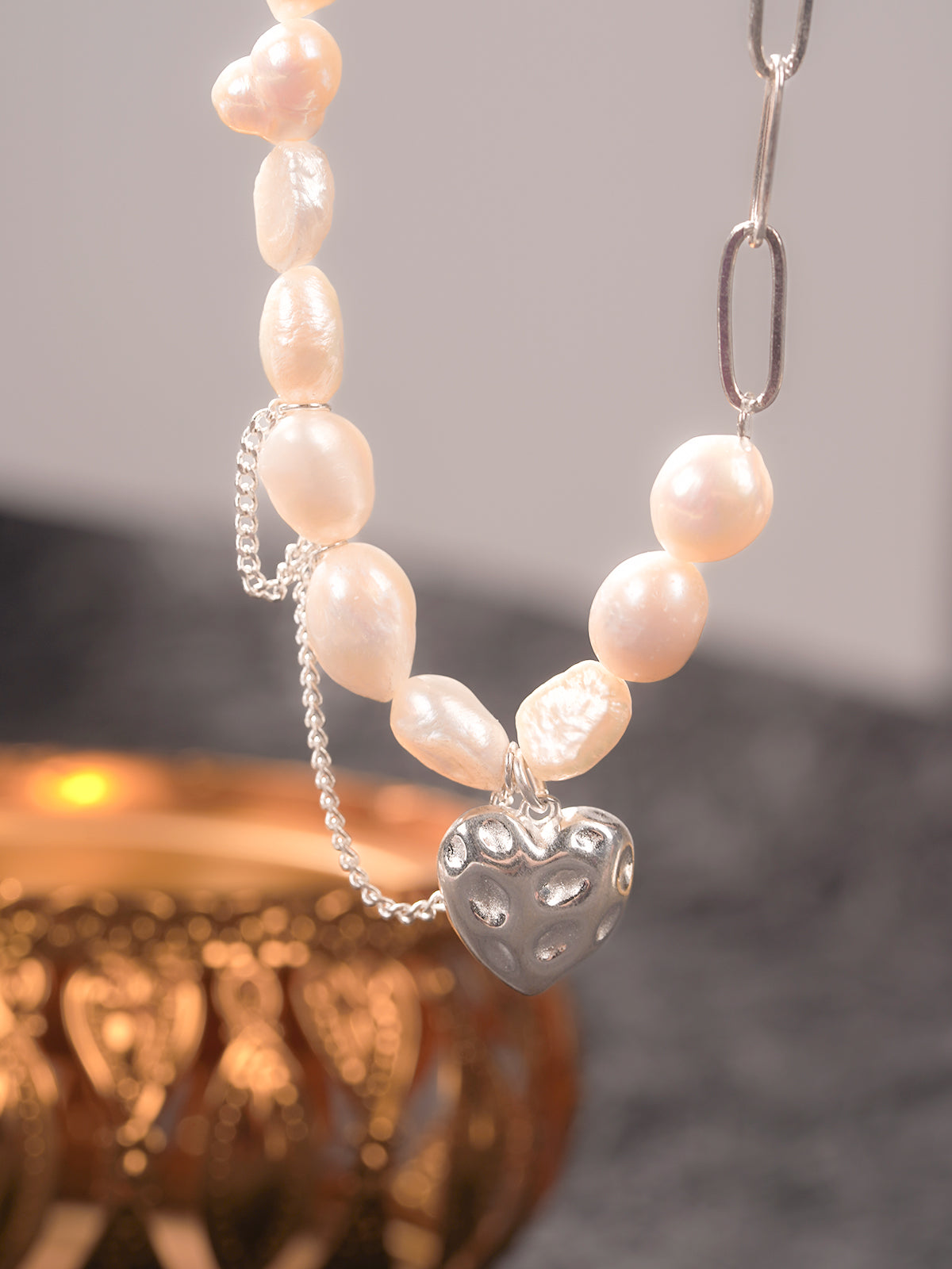 Heart Pearl Asymmetric Necklace