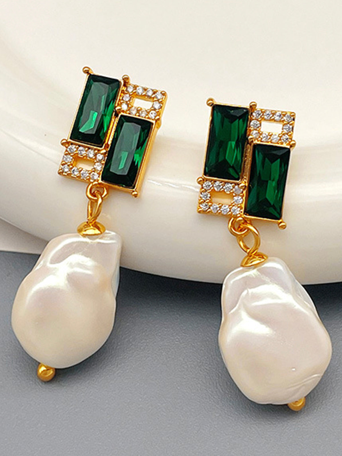 Baroque Pearl Rectangle Zircon Earrings