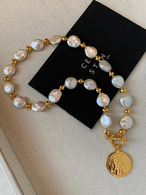 Flat Pearl Coin Necklace